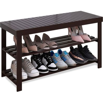 Schuhbank Schuhregal Bambus Sitzbank 3 Ablagen Stabil Standregal Flur