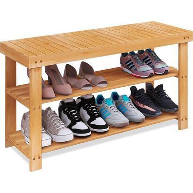 Schuhbank Schuhregal Bambus Schuhschrank Sitzbank Standregal 86 x 28.5 x 45.5 cm