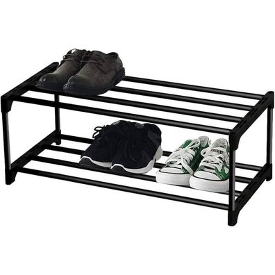 Schuhregal 2 Ebenen Klein Schwarz Halter bis 6 Paar Schuhe Organizer