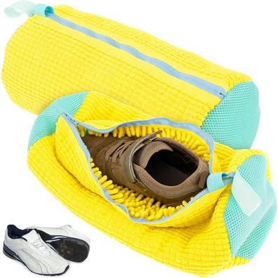 2Pcs Sneaker Schuhwaschbeutel 39 * 19cm Gelb Wäschesack mit Reißverschluss