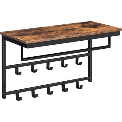 Wandgarderobe mit Ablage und Haken, Wandregal Industriestil 60 x 30 cm