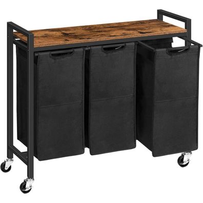 Wäschekorb 3 Fächer mit Ablage Vintage 84x33x74,5cm Oxford Dunkelbraun Schwarz