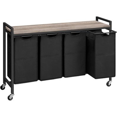 Wäschekorb mit Ablage und Rollen, 4 x 39,8 L, Oxford-Gewebe, Abnehmbar Greige