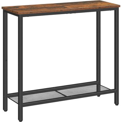 HOOBRO Schmaler Konsolentisch Vintagebraun 75x24x75 cm Holz Metall Spiegel