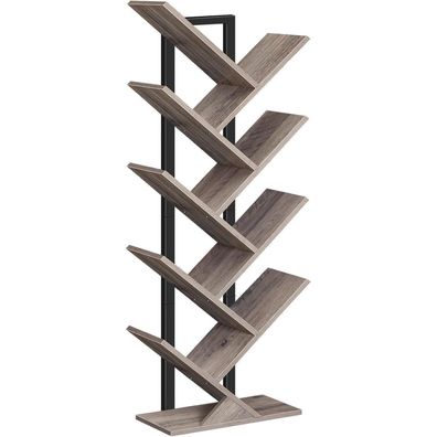 Bücherregal Standregal 9 Ebenen Holz DVD Regal Baumform Metallgestell Greige