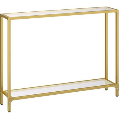 HOOBRO Konsolentisch Ablagen 100cm Hartglas Eingangstisch goldfarben