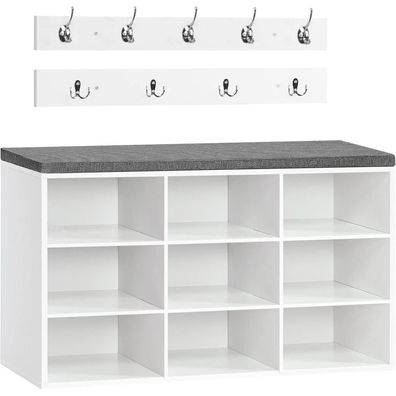 HOOBRO Garderobe Schuhregal Set mit Sitzbank und 9 Fächern Weiß Grau