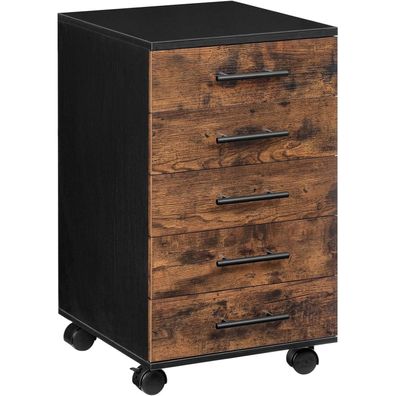 HOOBRO Aktenschrank Rollcontainer 5 Schubladen Holz Büroschrank Rustikal