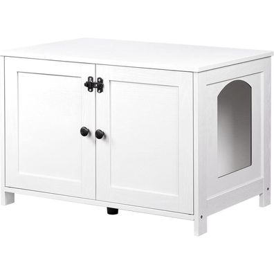 HOOBRO Katzenschrank Katzenklo Schrank Sitzbank Weiß 78,5x44,5x46cm