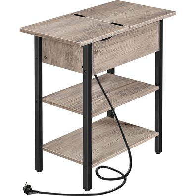 HOOBRO Beistelltisch Flip-Top Ladestation Ablage Greige-Schwarz