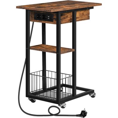 Beistelltisch Ladestation C-Form Sofatisch Räder Ablagefläche Wohnzimmer