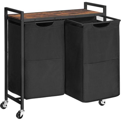 Wäschekorb mit Rollen und Ablage, 2 Fächer, 2 x 49,5 L, Oxford-Gewebe
