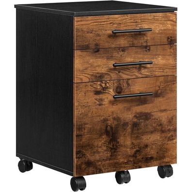 Rollcontainer Aktenschrank mit 3 Schubladen und Rollen Dunkelbraun/Schwarz