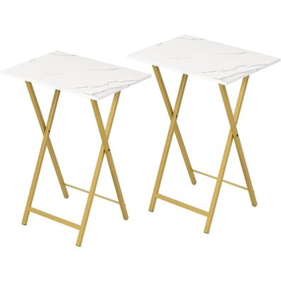 Beistelltisch Klappbar 2er Set Marmor Gold Industriestil Snack TV Tray