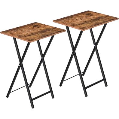 HOOBRO Beistelltisch Klappbar 2er Set Industriestil Dunkelbraun-Schwarz