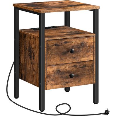 HOOBRO Nachttisch mit Ladestation 2 Schubladen USB-Anschlüssen 40x40x61cm