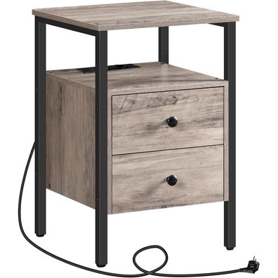 HOOBRO Nachttisch Ladestation Beistelltisch USB Schubladen Couchtisch 40x40x61