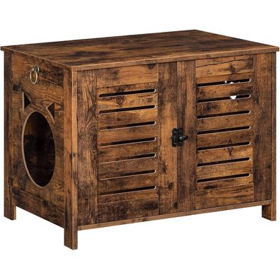 Katzenklo Schrank Holz Jalousien-Stil 60x45x50 cm Vintagebraun