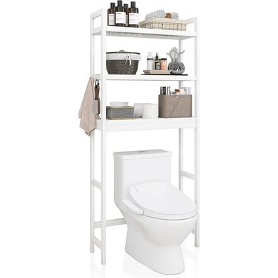 Toilettenregal Bambus WC Regal 3 Ablageflächen platzsparend Weiß 63x26x170cm