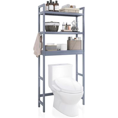 Bambus Badezimmer Toilettenregal mit 3-stufigen Regalen Grau 63x26x170cm