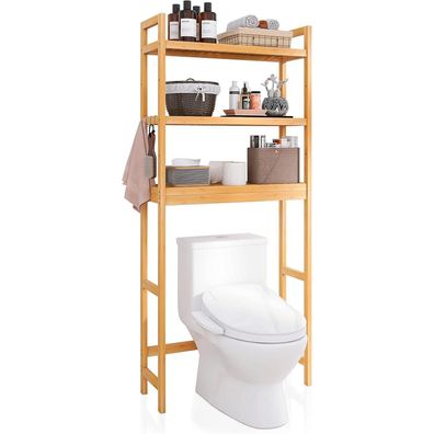 Toilettenregal Bambus 3-stöckig Verstellbar Badezimmer Natürlich 63x26x170cm