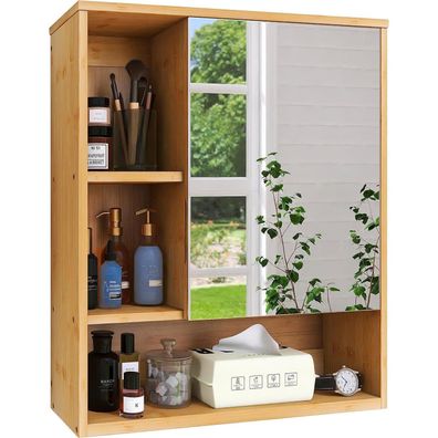 Bambus Badezimmerschrank mit Spiegel WC Organizer Medizinschrank 2 Türen Natur