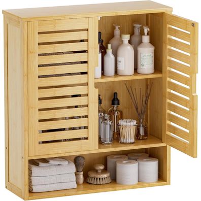 Bambus Badezimmerschrank Wandmontage Toilette Medizinschrank 2 Türen