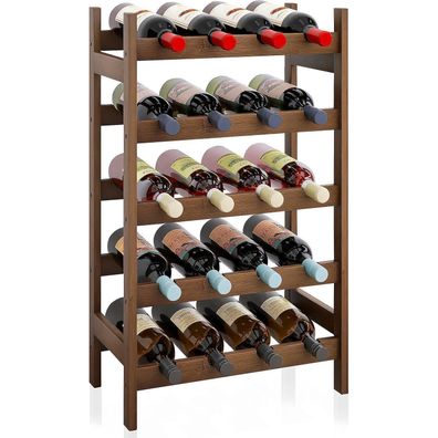 SMIBUY Bambus Weinregal 20 Flaschen 5-stöckig freistehend Walnuss