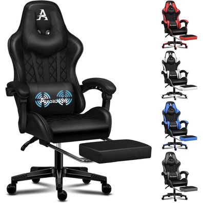 Alfordson Gaming-Bürostuhl mit Fußstütze und Lendenkissen, Schwarz Ethan