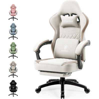 Dowinx Gaming Stuhl Stoff Massage Sessel Fußstütze Beige 150 kg ergonomisch