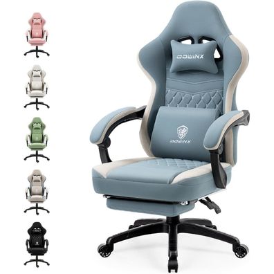 Gaming Stuhl mit Massage, Fußstütze, Ergonomisch, Blau