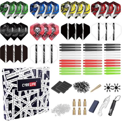 CyeeLife 180pcs Dart-Zubehörpaket Flüge Vorbauten Ringe Spitzer Federnringe