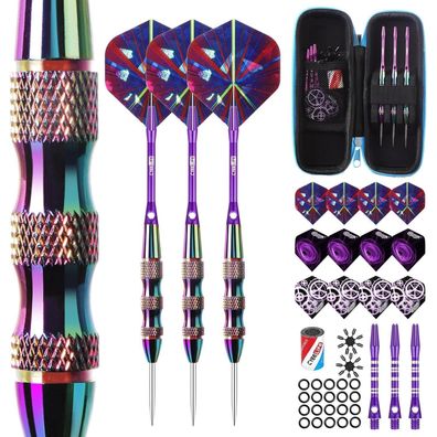 Dartpfeile Set 22g:3 Barrel,6 Schäfte,12 Flights,20 Ringe, harpener, art Case