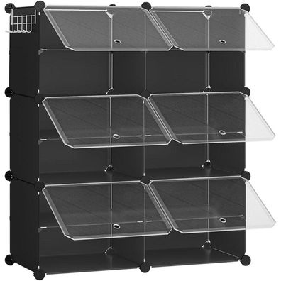 Schuhregal Schuhschrank 6 Fächer Tür 24 Paar Schuhe Kunststoff Stahl 80x30x90 cm