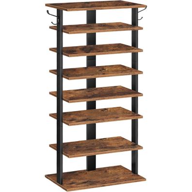 8-lagiges Schuhregal mit 2 Haken, schmales Design, stabil, platzsparend
