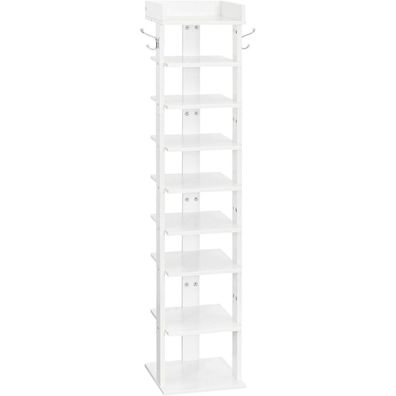 Schuhregal weiß, vertikale Schuhablage 9-stufig, schmaler Schrank mit Zaun und