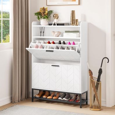 Yitahome Schuhschrank Holz 2 Klappschubladen offene Regale Metallbeine