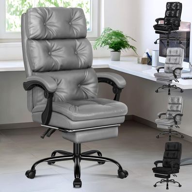 Alfordson Bürostuhl mit Fußstütze, grau in Lederoptik