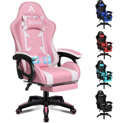 Bürostuhl mit Massage-Lendenkissen, ergonomisch, höhenverstellbar, Rosa