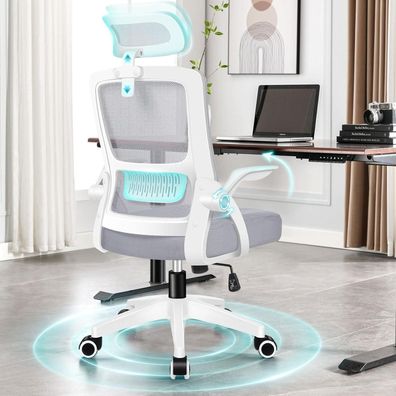 Ergonomischer Bürostuhl mit Lordosenstütze, neigbar, hochklappbare