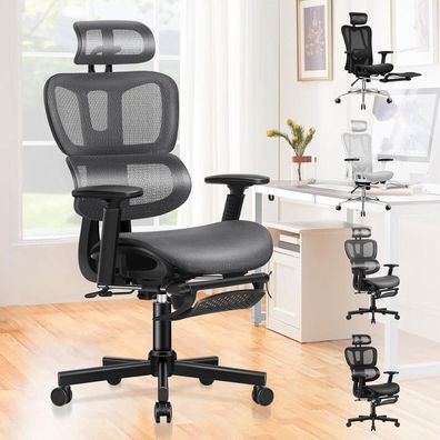 Ergonomischer Bürostuhl mit Lordosenstütze, Kopfstütze, Armlehne - 180kg