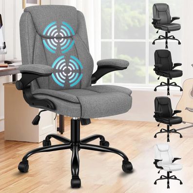 Bürostuhl Massage Leinen 150kg 90-135° RüCkenlehne Schwarz Ergonomisch
