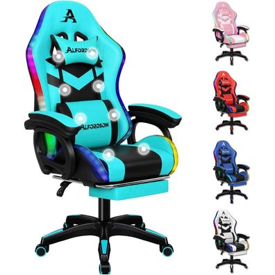 Gaming Stuhl LED RGB Beleuchtung Massaging Fußstütze, Ergonomischer Drehstuhl
