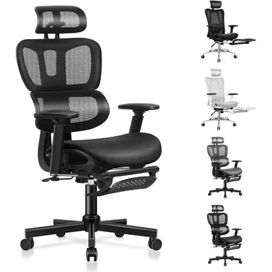 Alfordson Ergonomischer Bürostuhl mit 3D-Armlehne und Fußstütze, Schwarz
