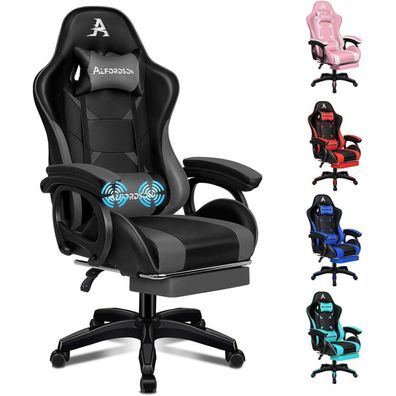 Alfordson Ergonomischer Bürostuhl mit Massage-Lendenkissen und Fußstütze, Grau