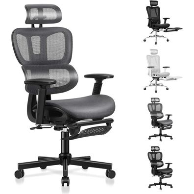 Ergonomischer Netz-Bürostuhl 3D-Armlehne Kopfstütze Fußstütze Lendenwirbelstütze