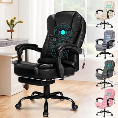 Ergonomischer Bürostuhl mit Massagefunktion und Fußstütze - Schwarz