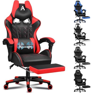 Alfordson Gaming-Bürostuhl mit Fußstütze und Lendenkissen, Rot