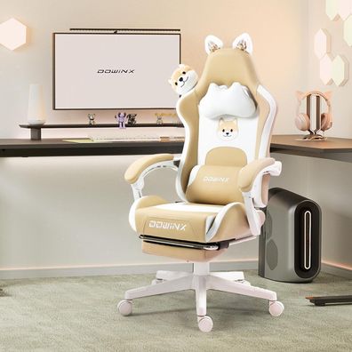 Dowinx Gaming Stuhl Hund Edition Ergonomischer Computerstuhl PU-Leder Fußstütze