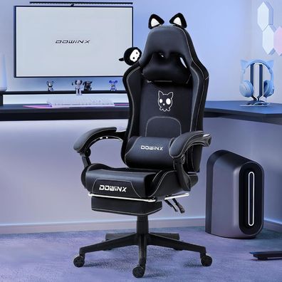 Dowinx Gaming Stuhl Süße Katze, mit Lendenwirbelstütze und Fußstütze